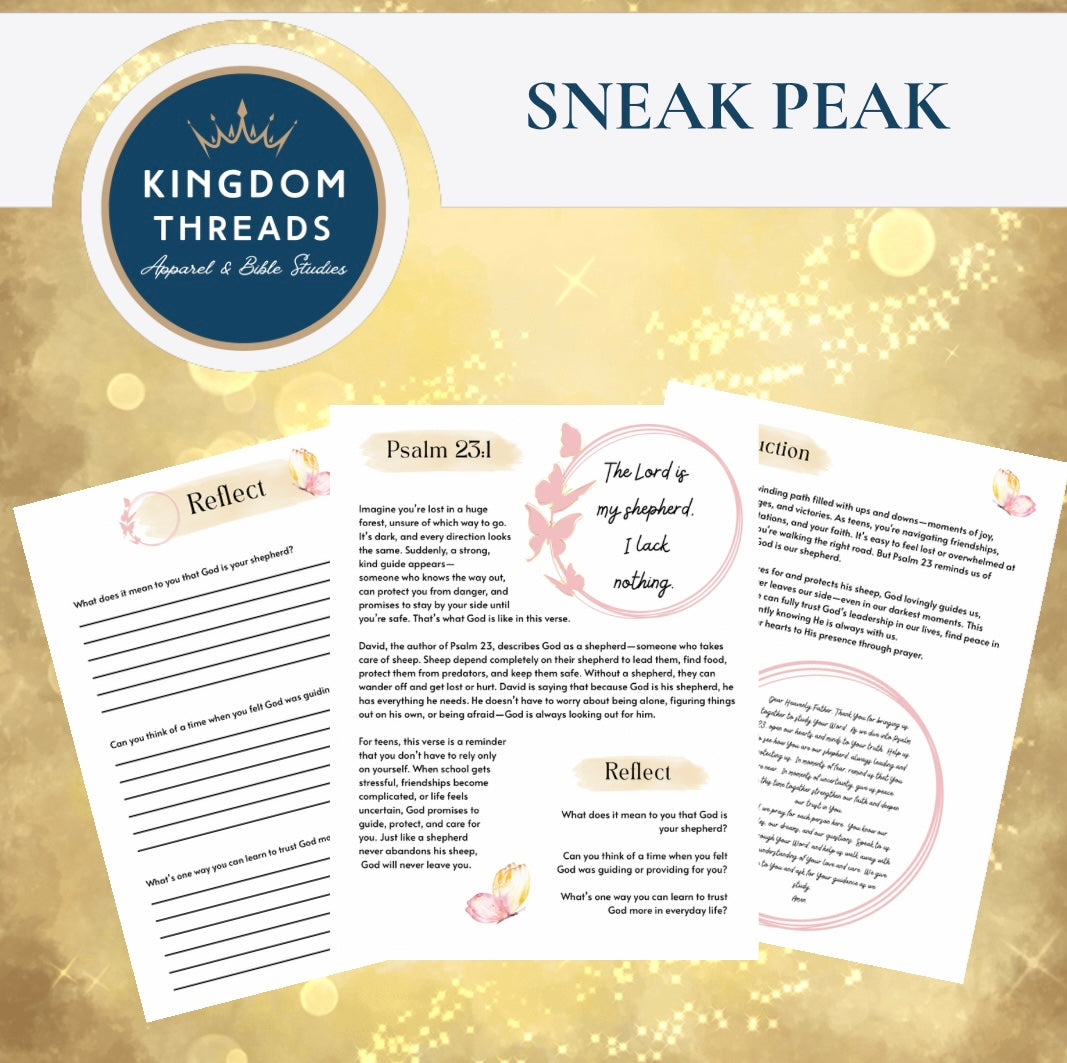 Psalm 23 Printable Bible Study for Teen Girls - Digital Bible Study Lessons