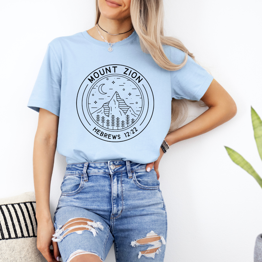 Mount Zion Shirt for Christian Women - Hebrews 12:22 Tee - Bible Verse Top, Faith-Based Clothing, Heaven Apparel - Kingdom Threads by Amy