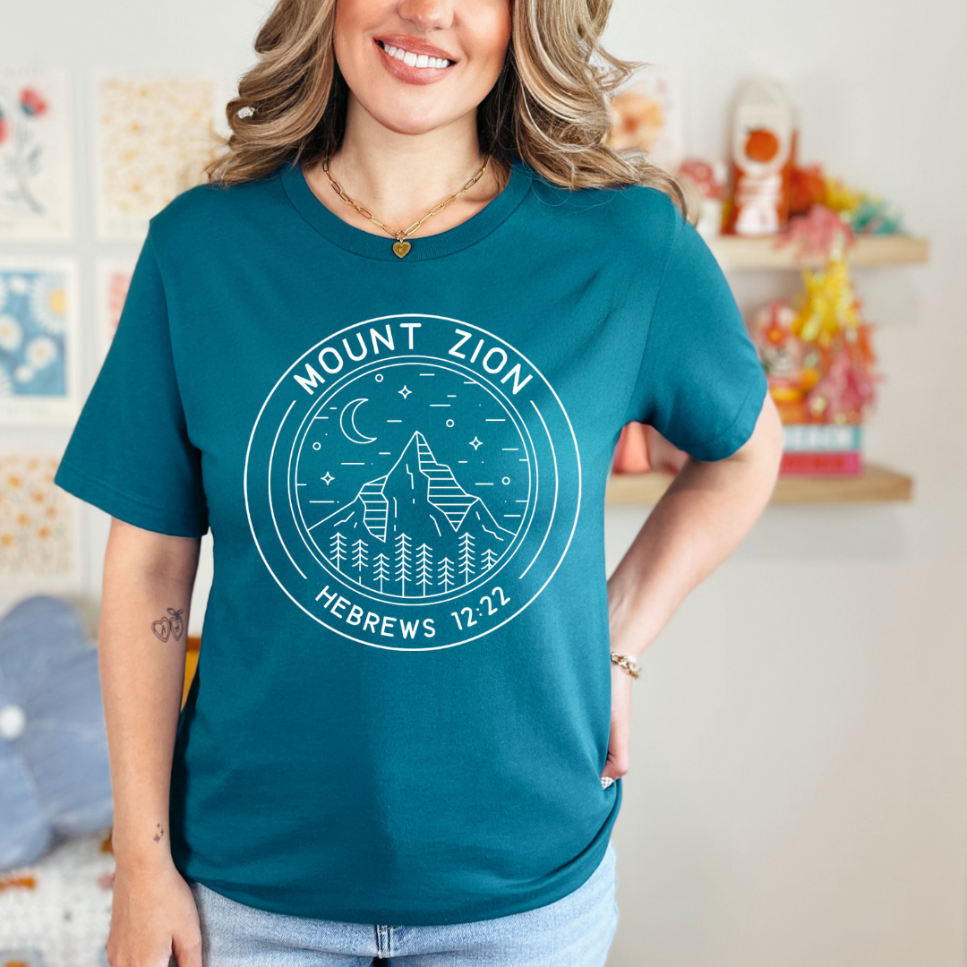 Mount Zion Shirt for Christian Women - Hebrews 12:22 Tee - Bible Verse Top, Faith-Based Clothing, Heaven Apparel - Kingdom Threads by Amy