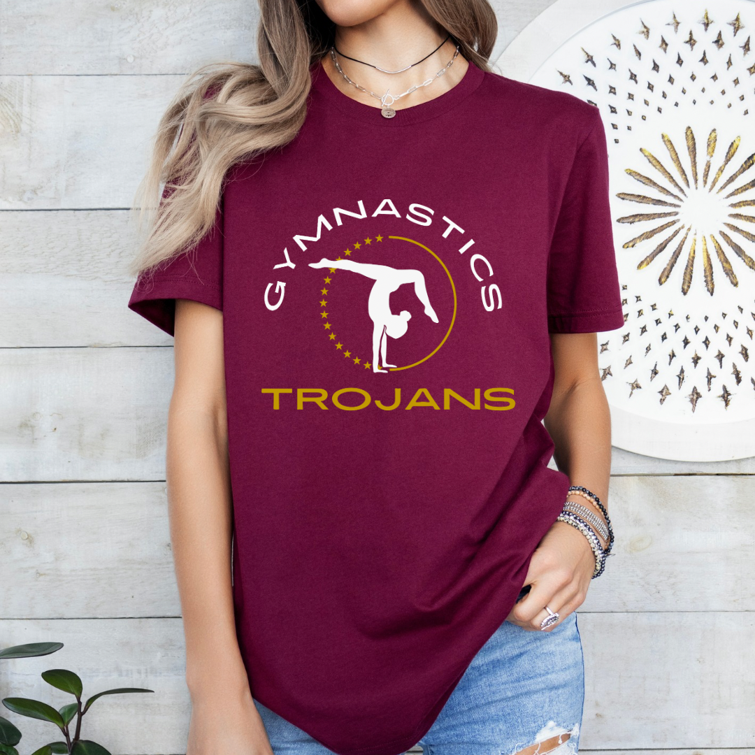 Trojans Gymnastics T-Shirt, Customizable Team Shirt for Students & Parents, Perfect Sports Gift for Fans