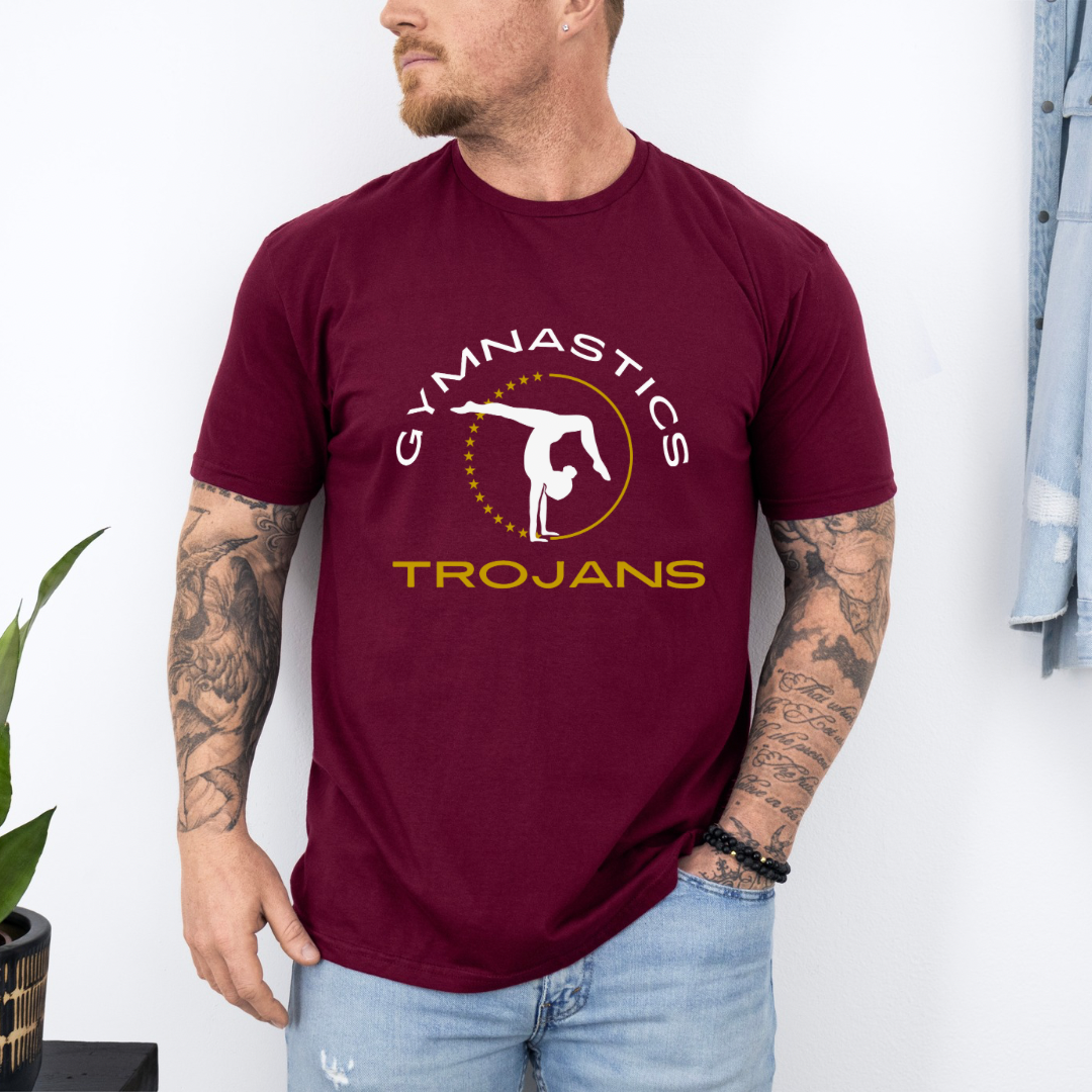 Trojans Gymnastics T-Shirt, Customizable Team Shirt for Students & Parents, Perfect Sports Gift for Fans