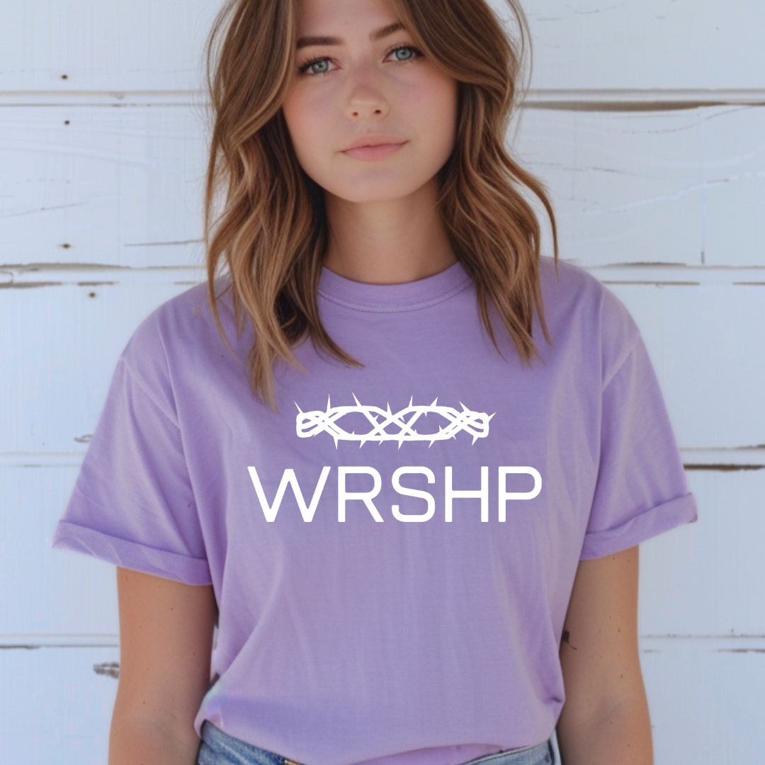 WRSHP Shirt for Men & Women | Crown of Thorns Tee | Inspirational Jesus Top | Faith-Based Apparel | Casual Christian Gift for All - Kingdom Threads by Amy
