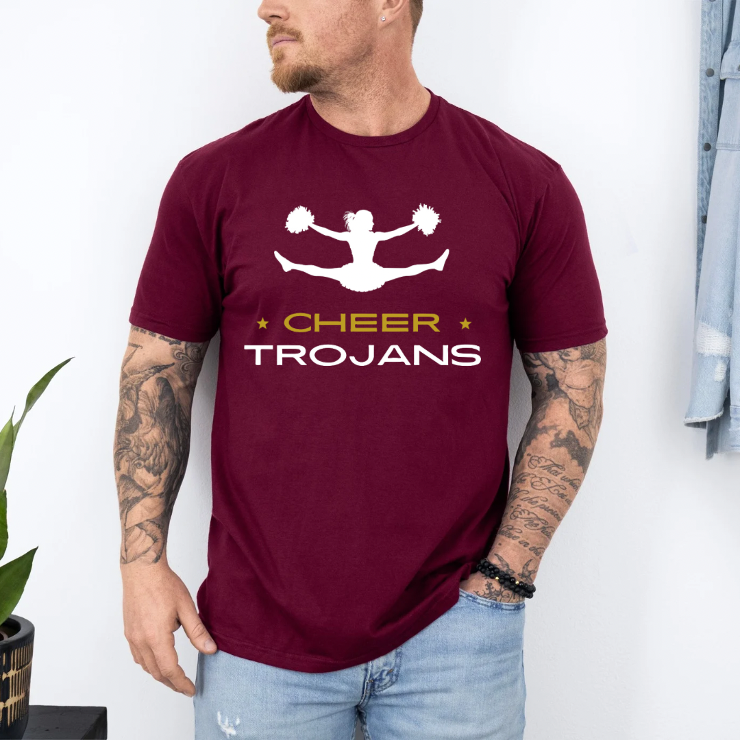 Trojans Cheer T-Shirt, Customizable Team Shirt for Students & Parents, Perfect Sports Gift for Fans - Kingdom Threads by Amy