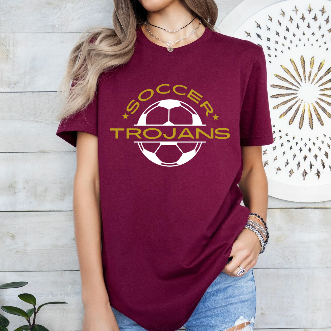 Trojans Soccer T-Shirt, Customizable Team Shirt for Students & Parents, Perfect Sports Gift for Fans - Kingdom Threads by Amy