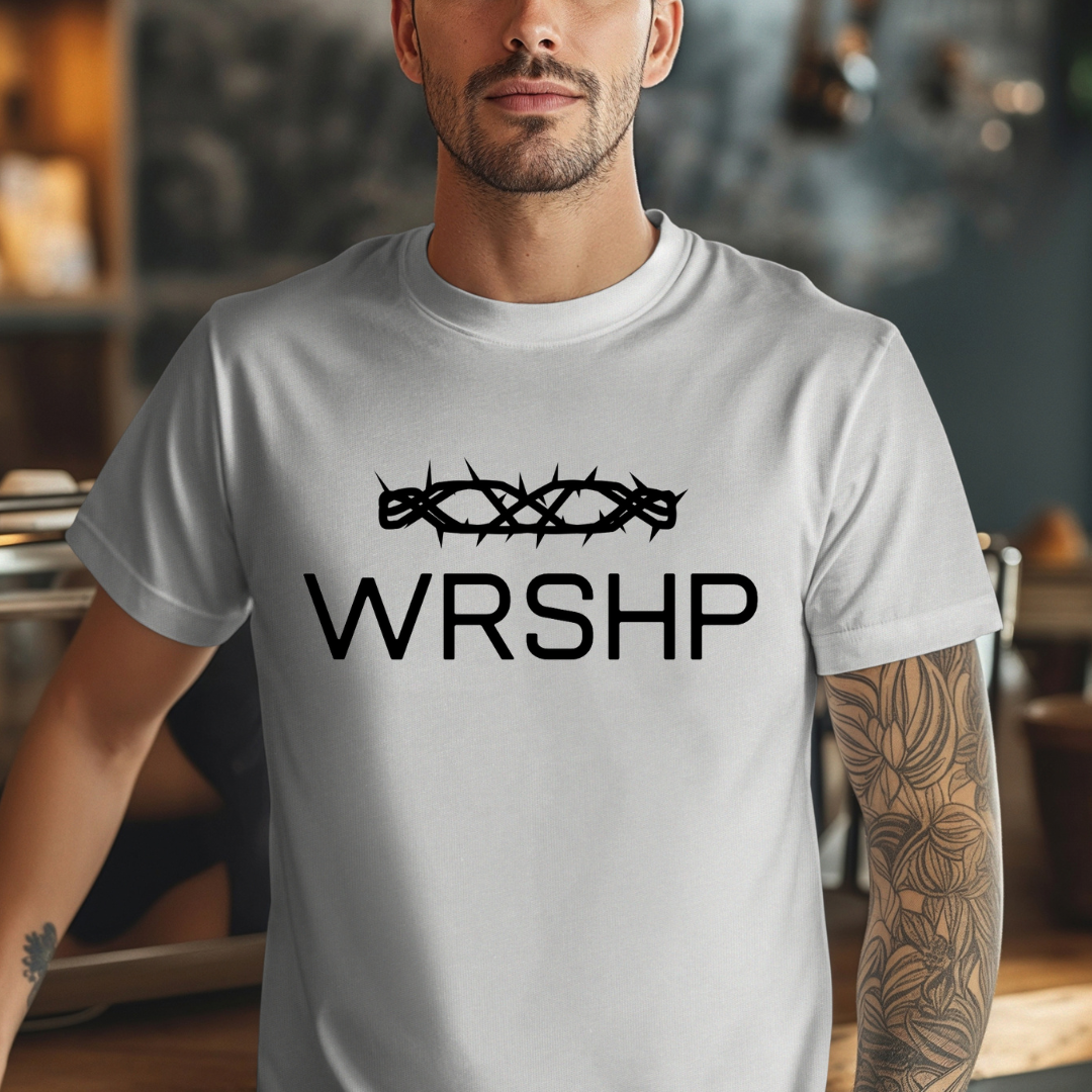WRSHP Shirt for Men & Women | Crown of Thorns Tee | Inspirational Jesus Top | Faith-Based Apparel | Casual Christian Gift for All - Kingdom Threads by Amy
