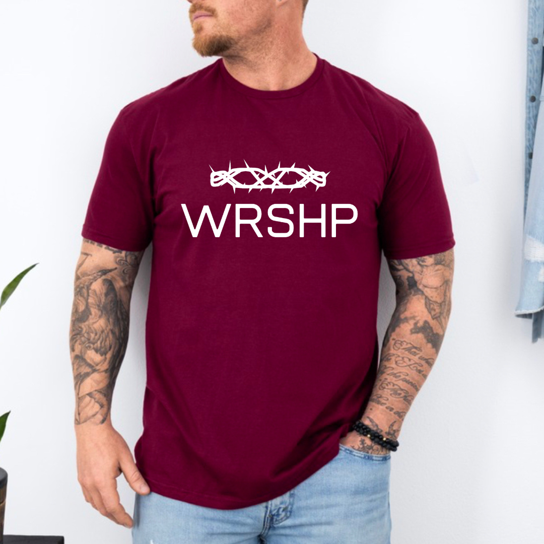 WRSHP Shirt for Men & Women | Crown of Thorns Tee | Inspirational Jesus Top | Faith-Based Apparel | Casual Christian Gift for All - Kingdom Threads by Amy