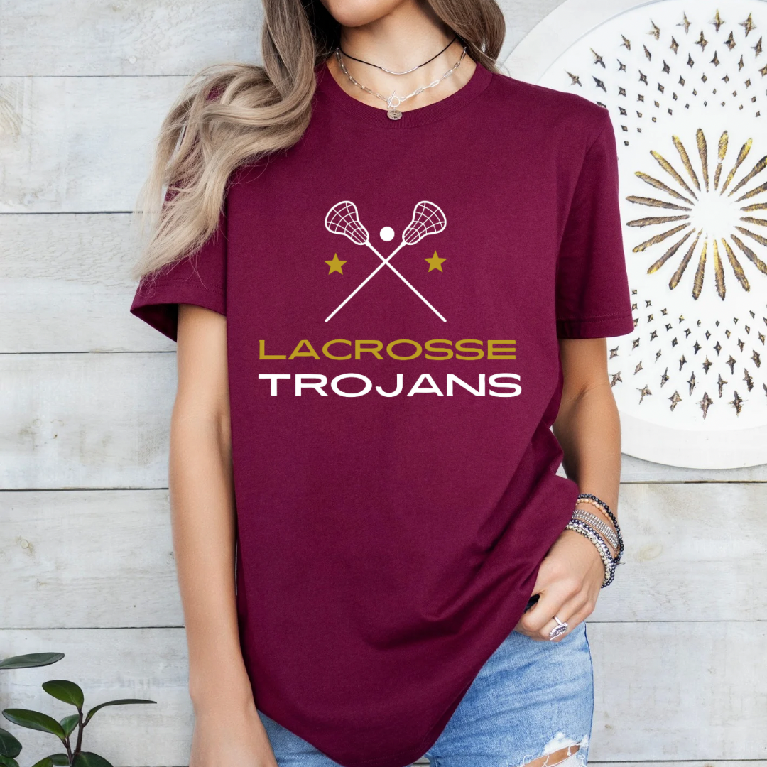 Trojans Lacrosse T-Shirt, Customizable Team Shirt for Students & Parents, Perfect Sports Gift for Fans - Kingdom Threads by Amy