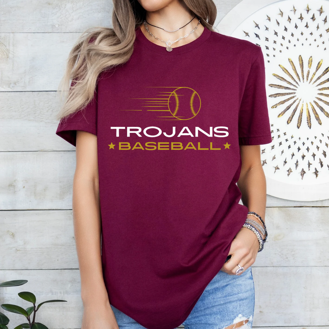 Trojans Baseball T-Shirt, Customizable Team Shirt for Students & Parents, Perfect Sports Gift for Fans - Kingdom Threads by Amy