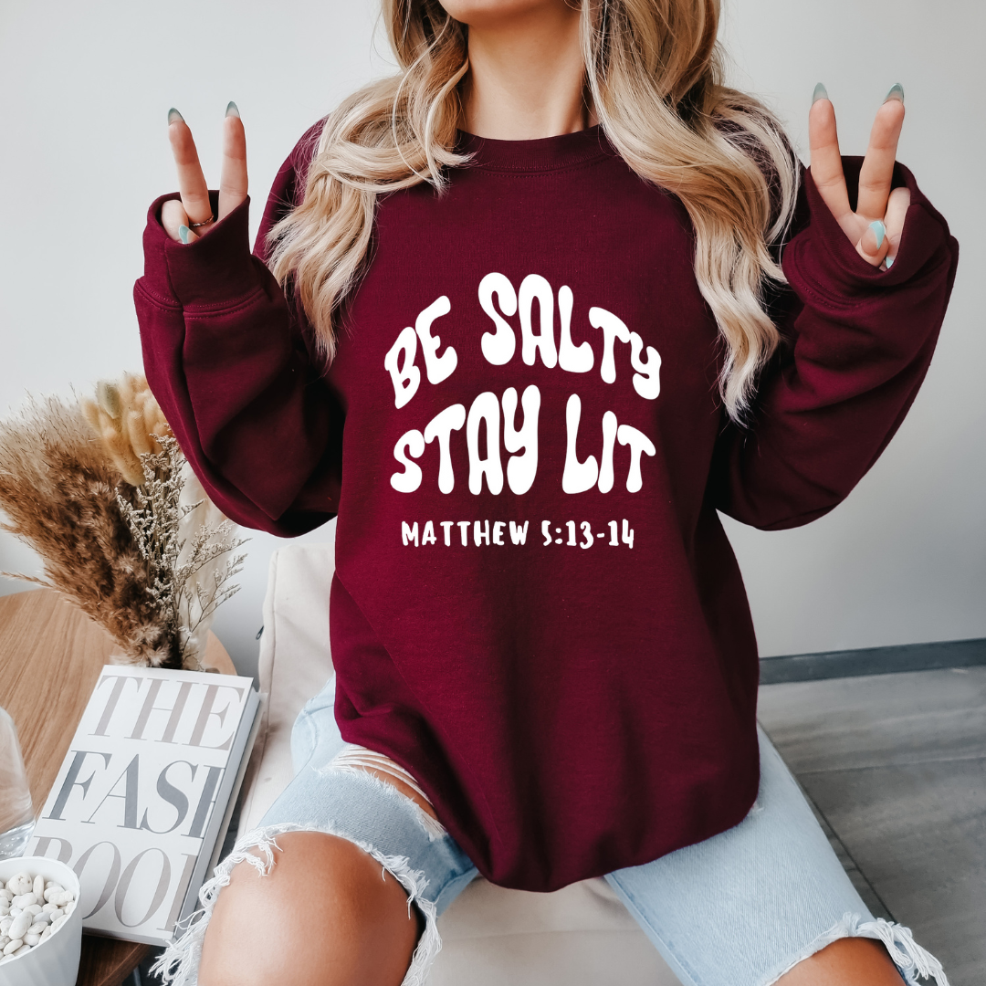 Be Salty Stay Lit Hoodie - Matthew 5 13 14 Funny Sweatshirt for Christian Men and Women - Faith Based Gift