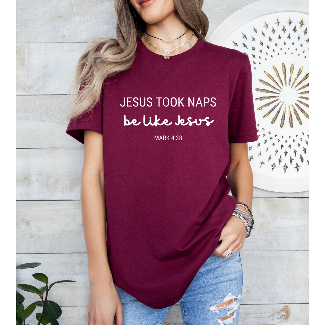 maroon crewneck t shirt - Jesus took naps