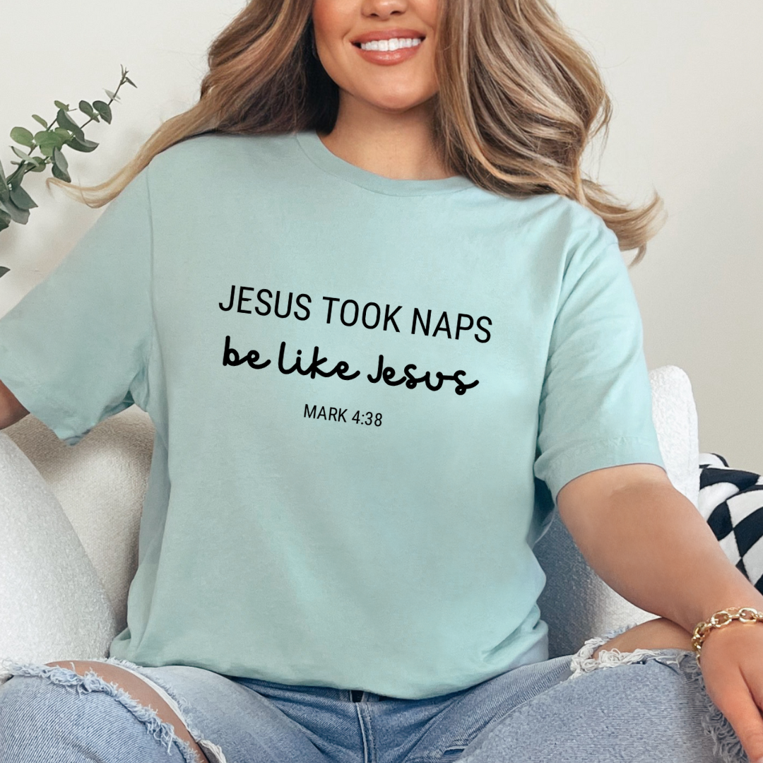 Dust green crewneck t shirt - Jesus took naps