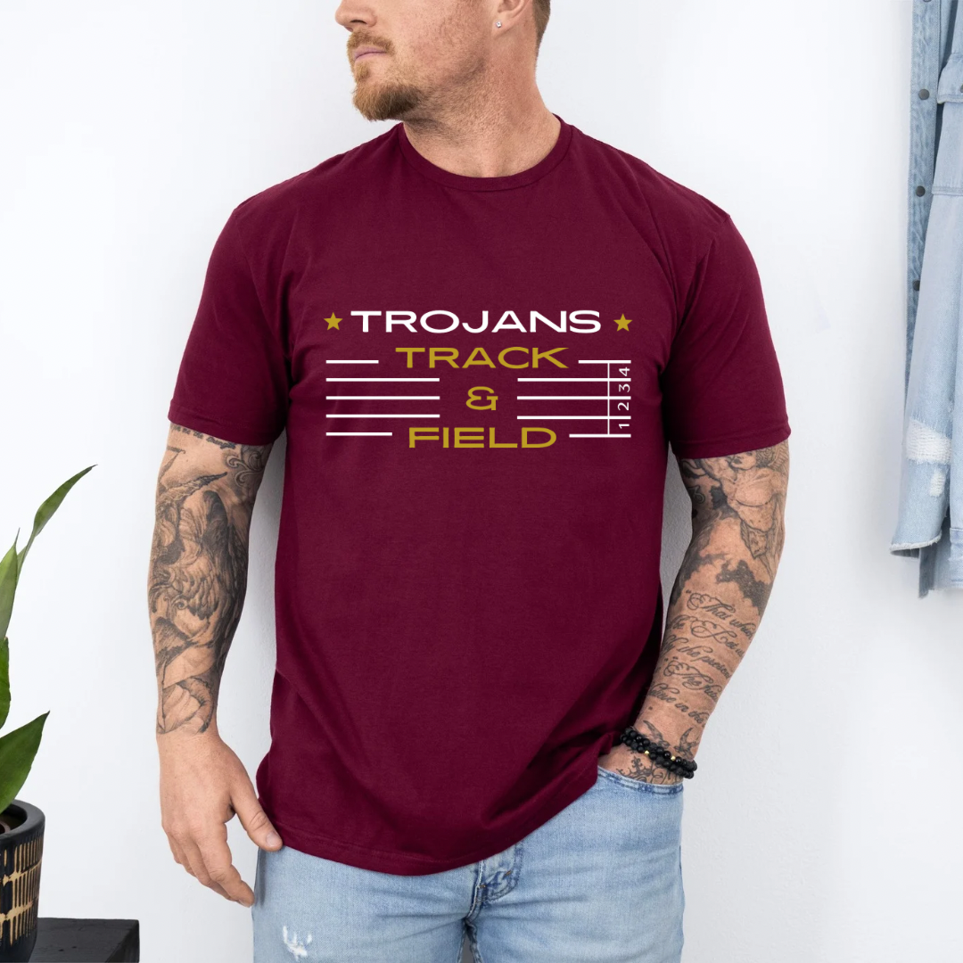 Trojans Track & Field T-Shirt, Customizable Team Shirt for Students & Parents, Perfect Sports Gift for Fans - Kingdom Threads by Amy