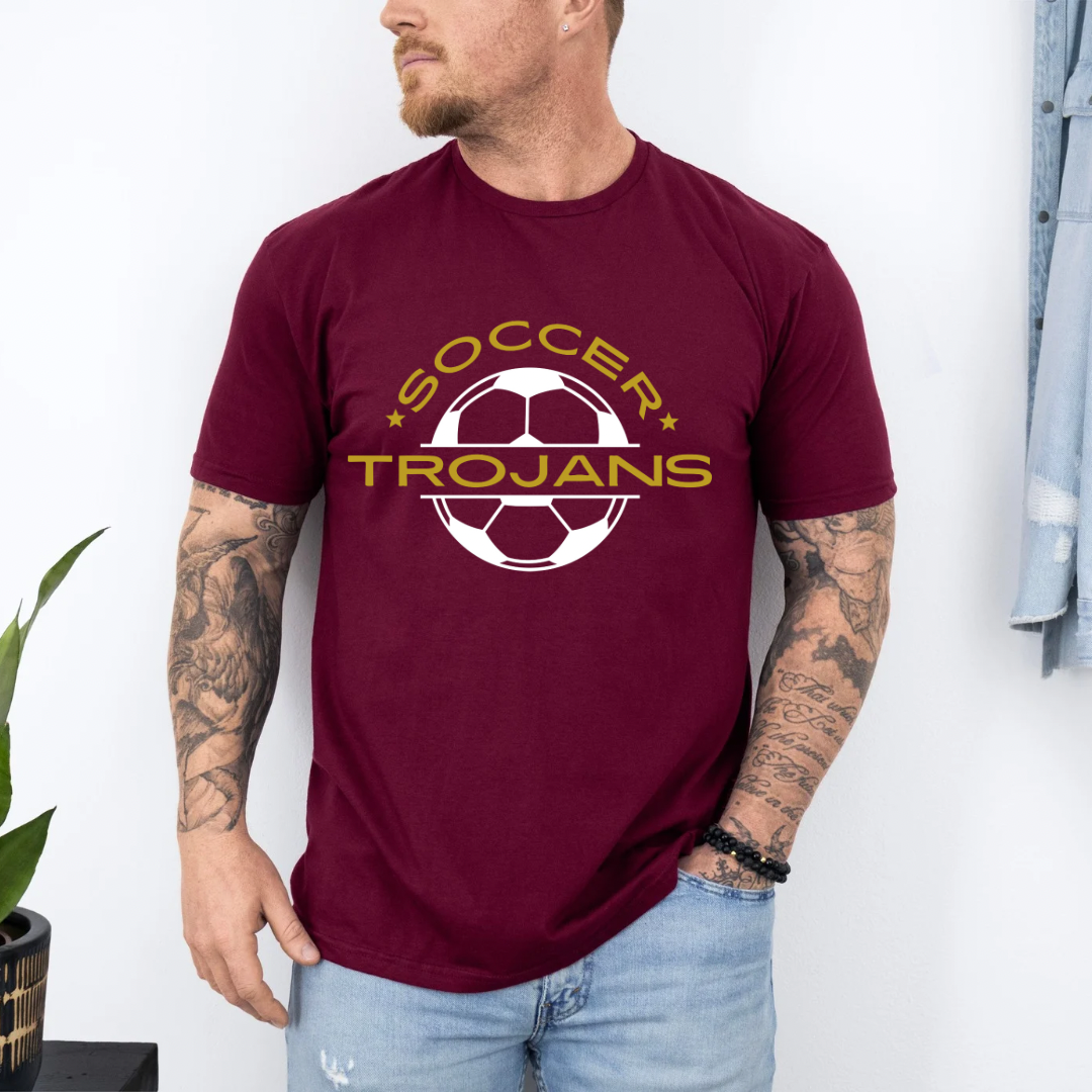 Trojans Soccer T-Shirt, Customizable Team Shirt for Students & Parents, Perfect Sports Gift for Fans - Kingdom Threads by Amy