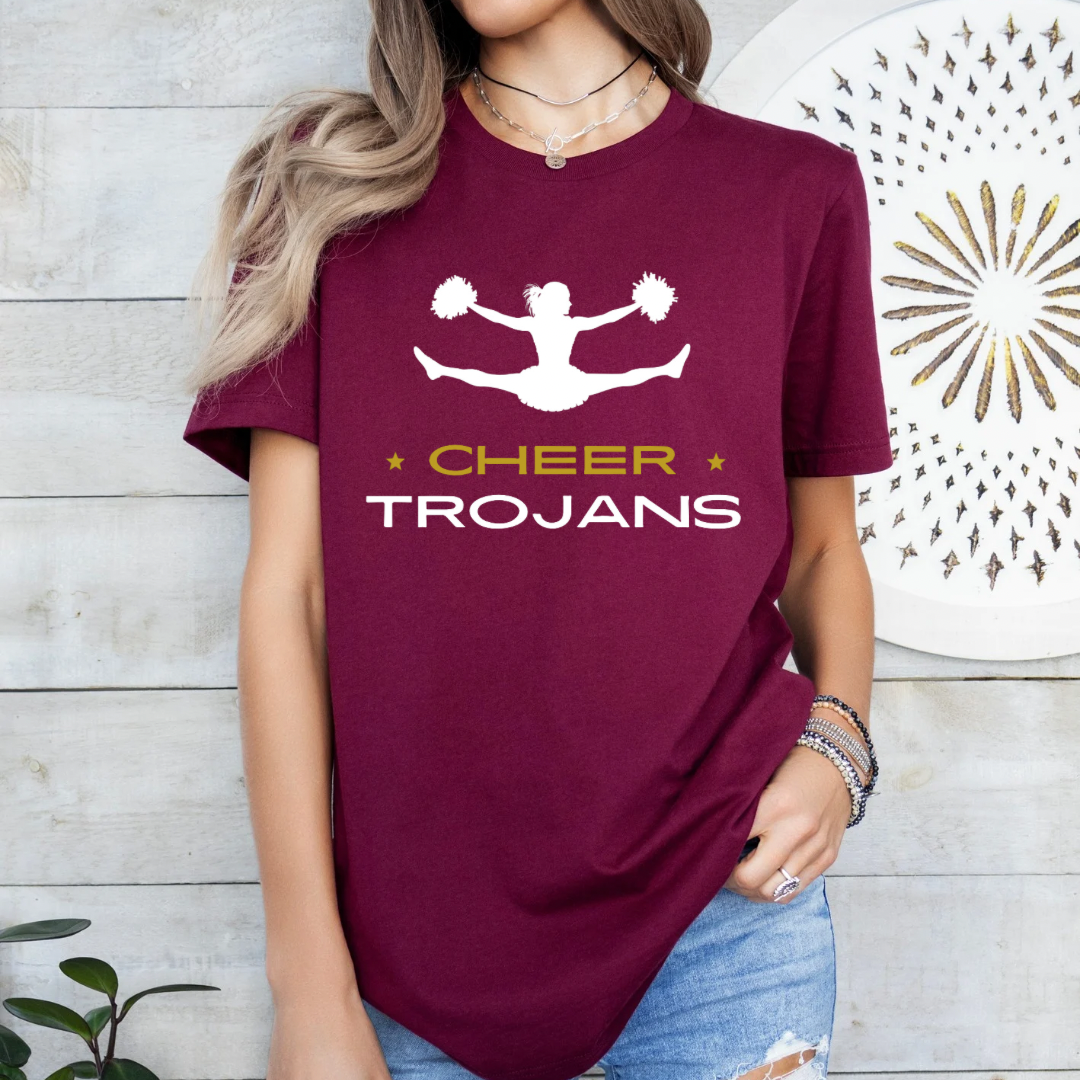 Trojans Cheer T-Shirt, Customizable Team Shirt for Students & Parents, Perfect Sports Gift for Fans - Kingdom Threads by Amy