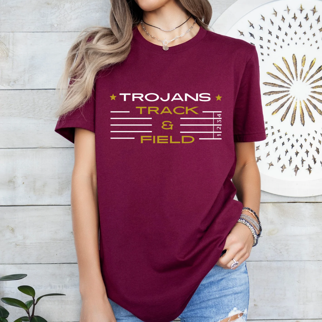 Trojans Track & Field T-Shirt, Customizable Team Shirt for Students & Parents, Perfect Sports Gift for Fans - Kingdom Threads by Amy