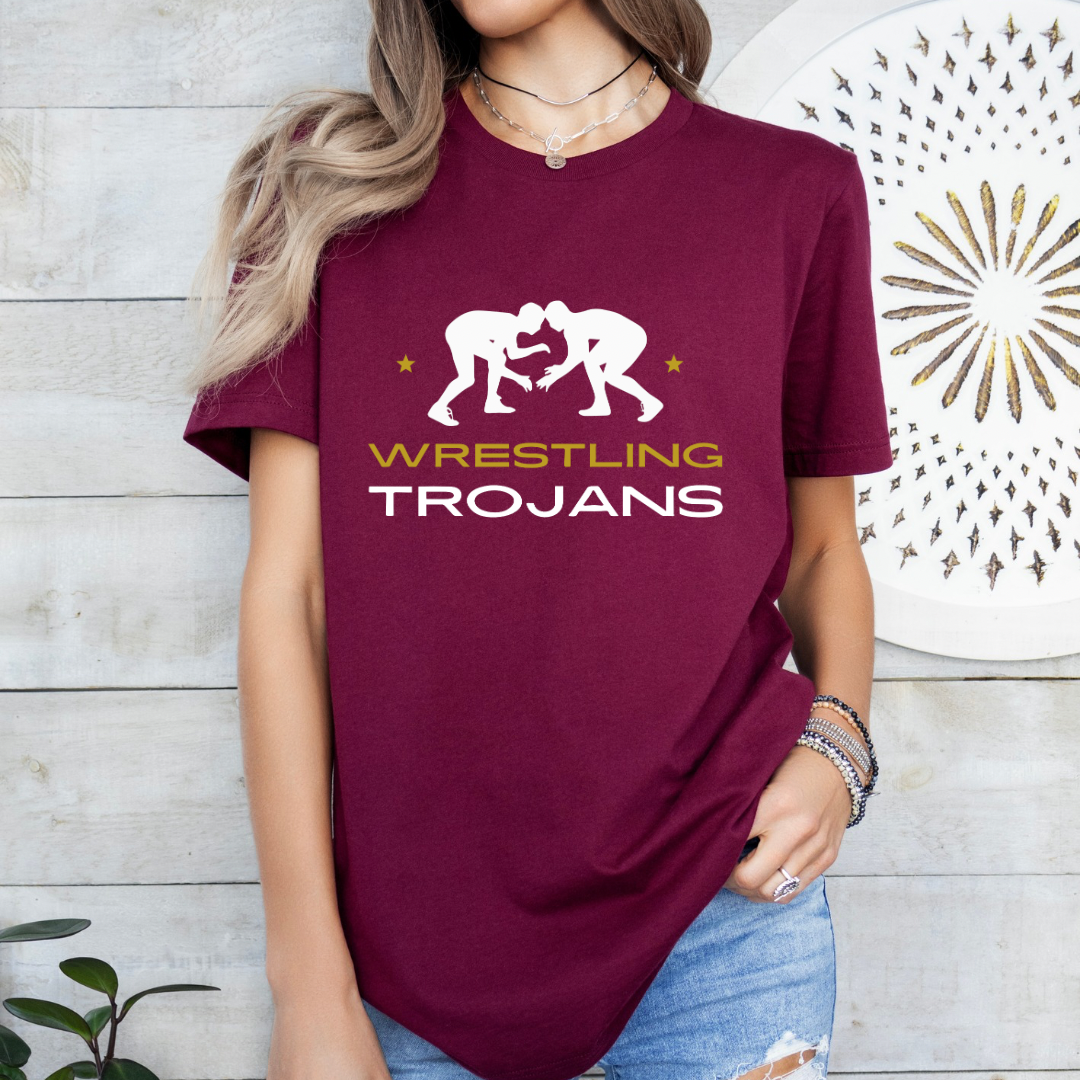 Trojans Wrestling T-Shirt, Customizable Team Shirt for Students & Parents, Perfect Sports Gift for Fans - Kingdom Threads by Amy