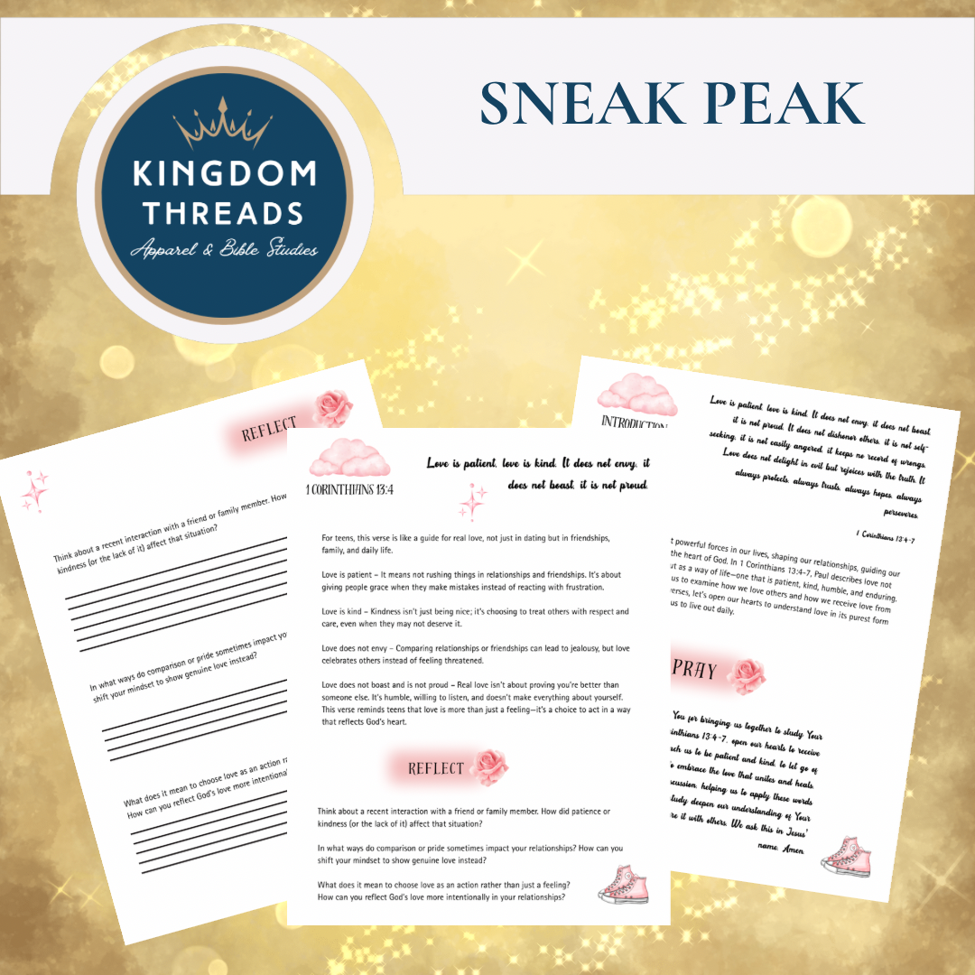 Printable Biblical Love - 1 Corinthians 13 Bible Study for Teen Girls - Teen Personal Devotions - Group Study Guide Digital Files (Copy) (Copy)
