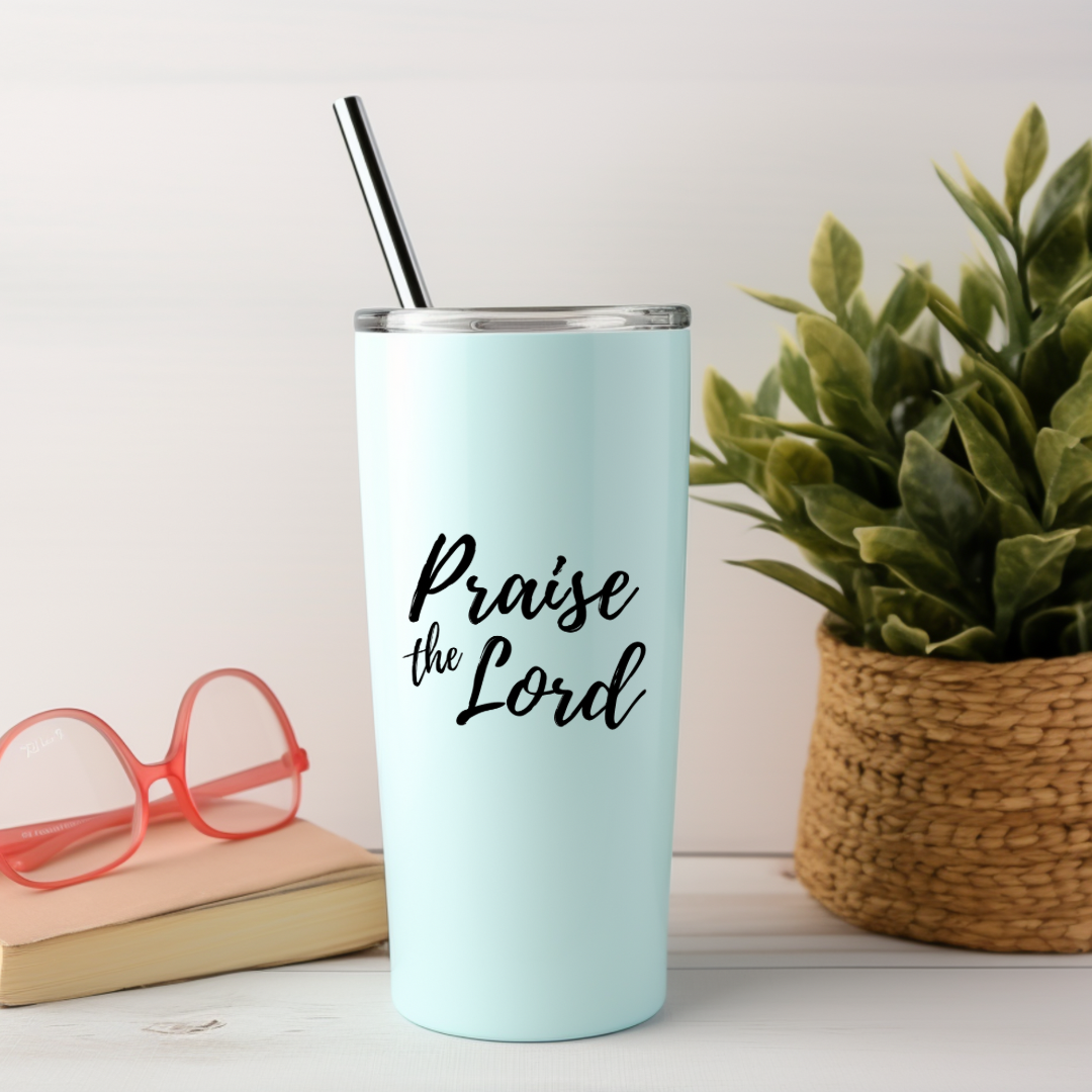 Tumbler sticker decal that says, "Praise the Lord."