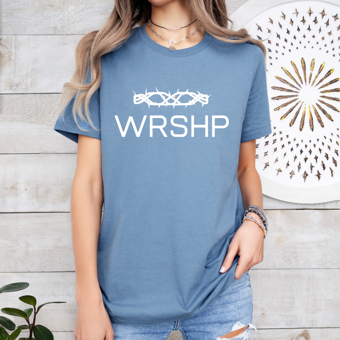 WRSHP Shirt for Men & Women | Crown of Thorns Tee | Inspirational Jesus Top | Faith-Based Apparel | Casual Christian Gift for All - Kingdom Threads by Amy