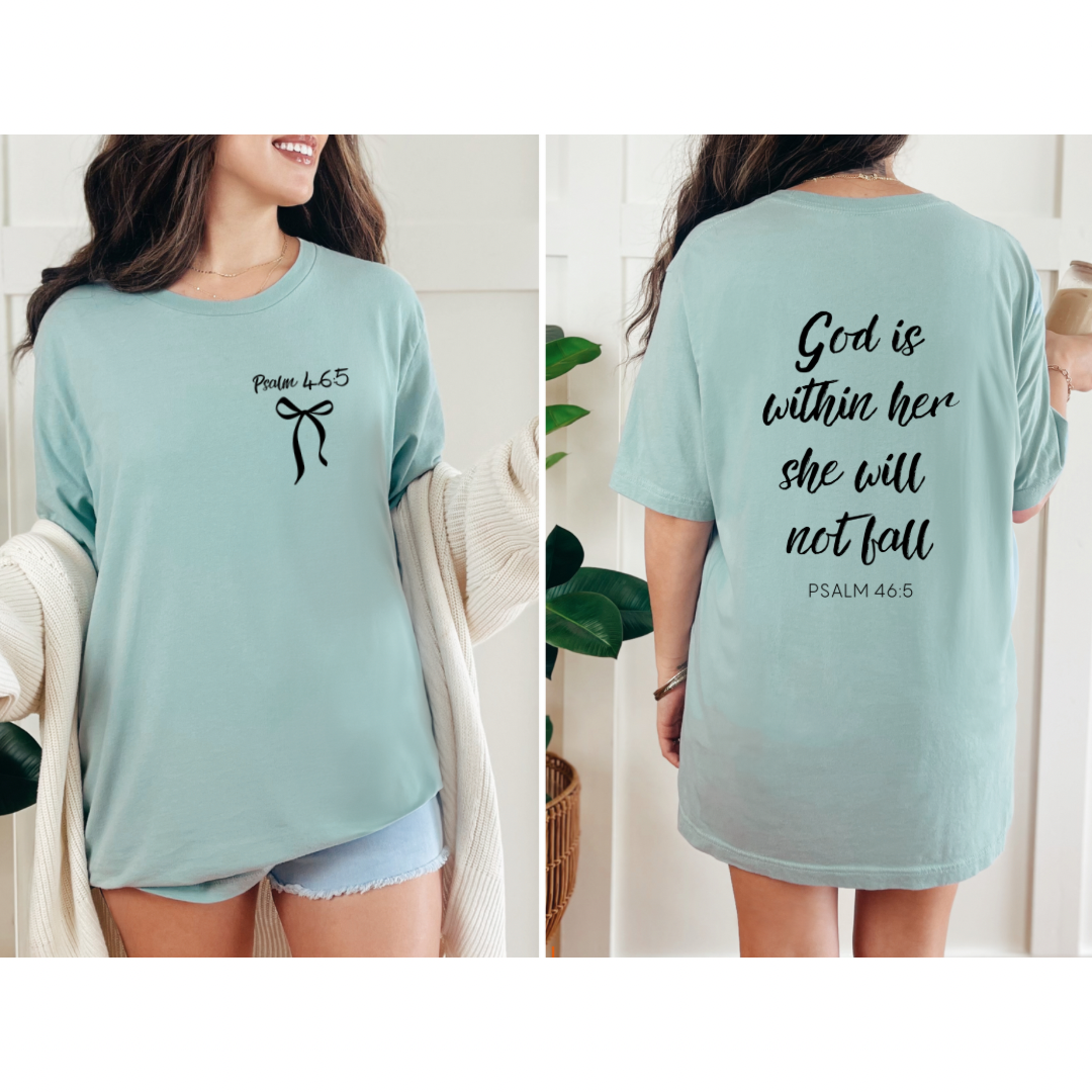 Psalm 46:5 Tee - God is Within Her Crewneck T Shirt - Inspirational Christian Top for Women, Motivational Gift, Faith-Based Apparel