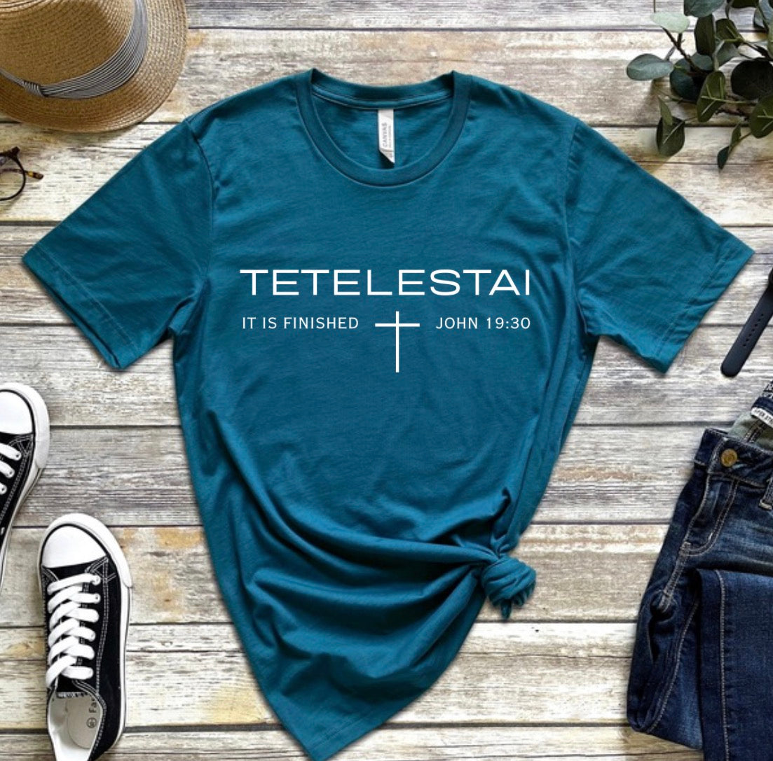 It Is Finished Shirt - Tetelestai Tee for Christian Men - Bible Verse Apparel