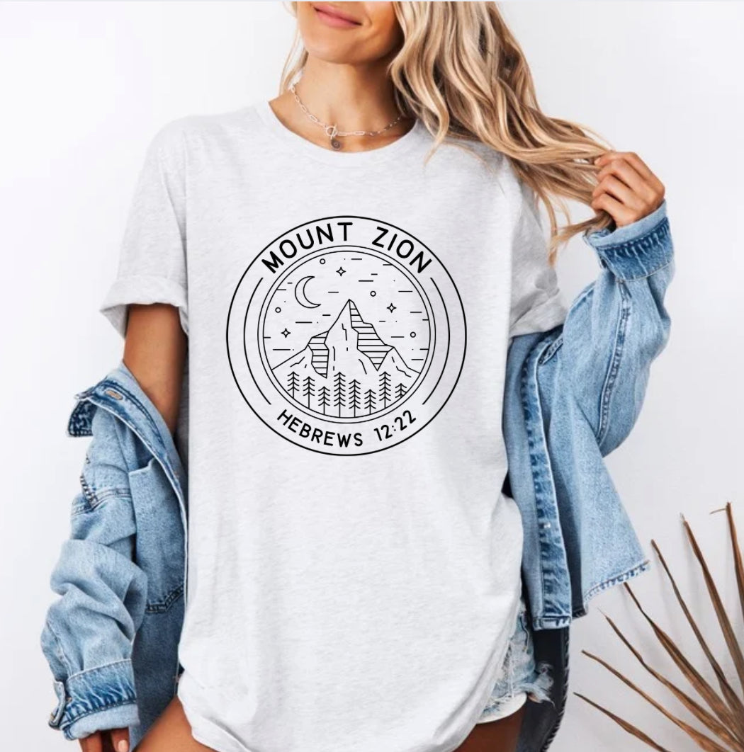 Mount Zion Shirt for Christian Women - Hebrews 12:22 Tee - Bible Verse Top, Faith-Based Clothing, Heaven Apparel - Kingdom Threads by Amy