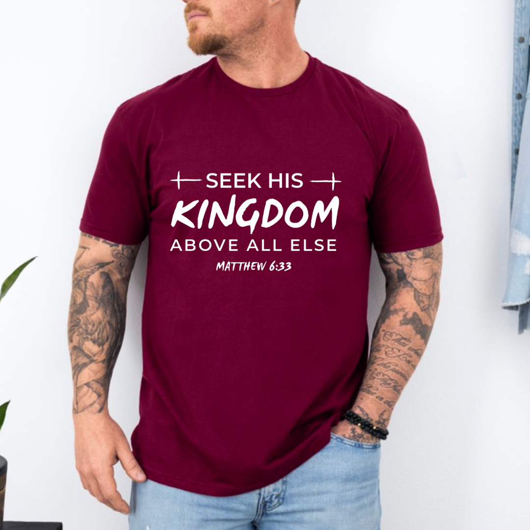 Seek His Kingdom Tee - Matthew 6:33 Bible Verse Shirt for Men and Women, Faith-Based Apparel, Christian Gift - Kingdom Threads by Amy