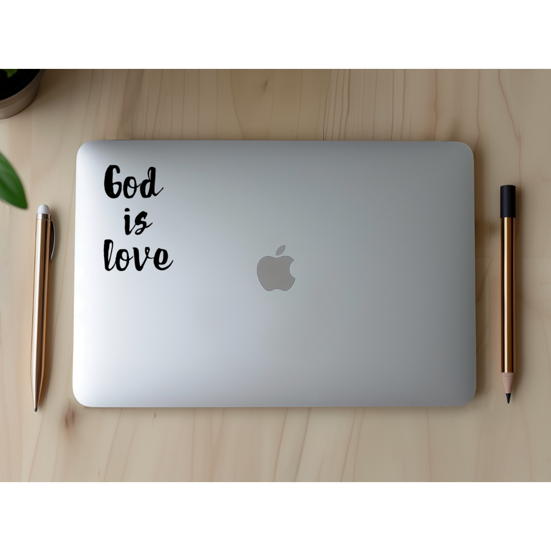 God is love Christian laptop sticker.